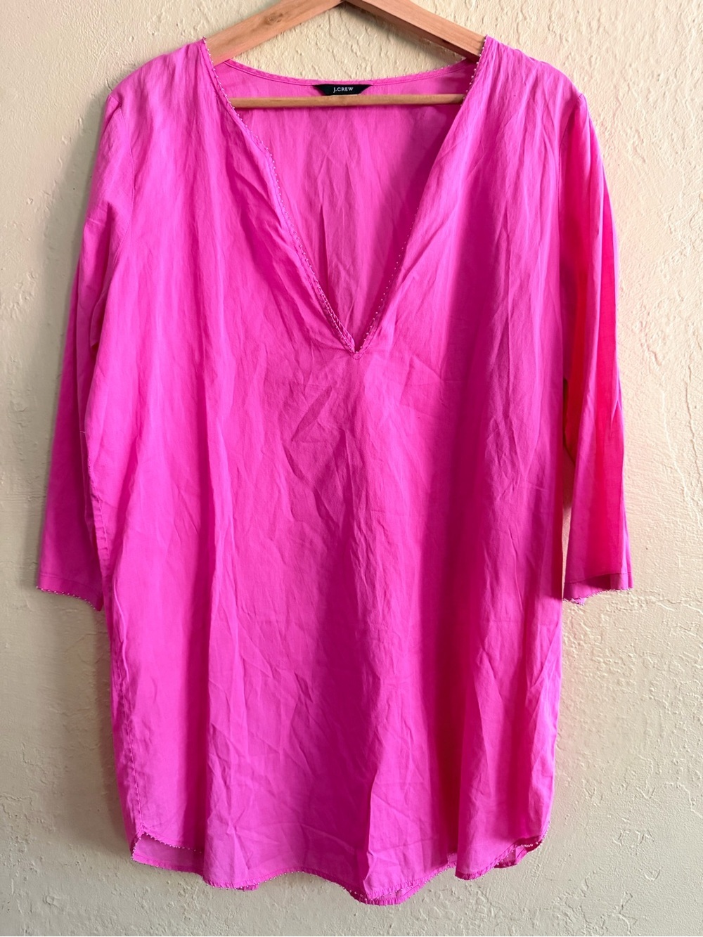 J. Crew V-Neck Tunic in Bright Pink beaded edges